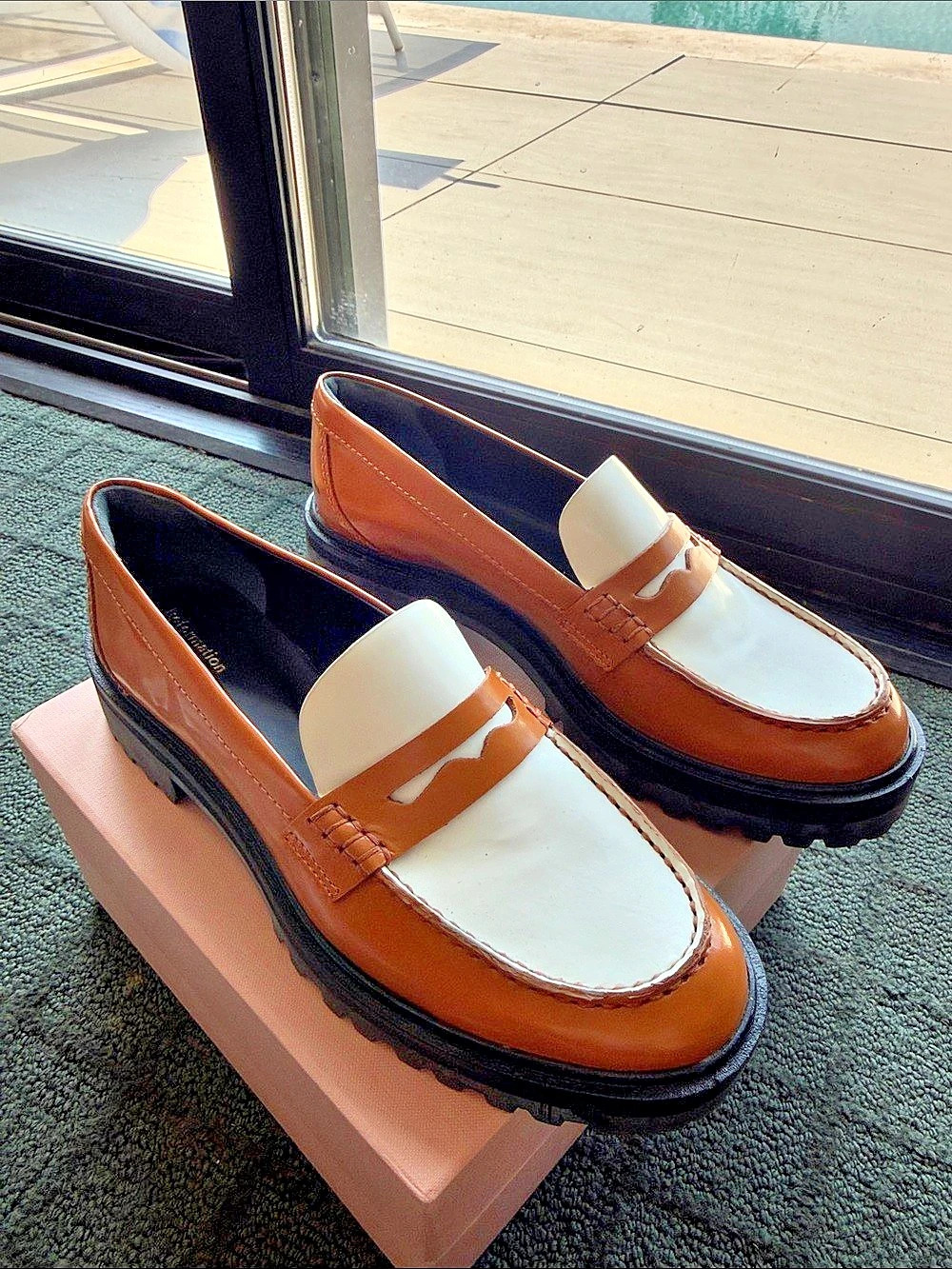 Reformation Penny Loafers Brown & White Like New
